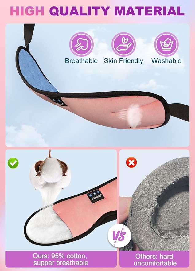 TOPOINT Sleep Mask Headphones Bluetooth 5.2 Wireless, Microphone, Noise - Image 4