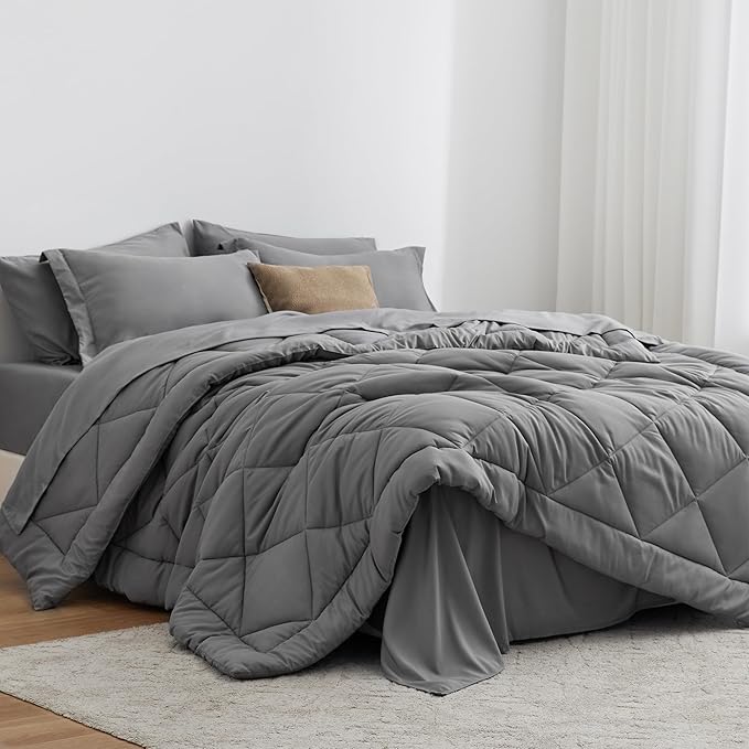 Love's cabin Twin XL Comforter Set Grey, 5 Pieces Twin XL Bed in a Bag by Lovescabin