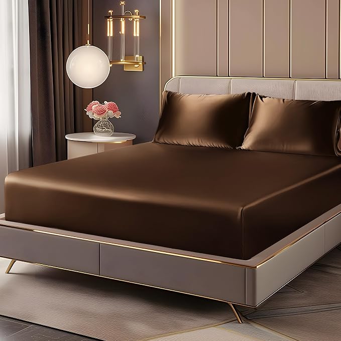 BEDELITE Satin Fitted Sheet and Pillowcases Set, Luxury Soft Similar to Silk by BEDELITE
