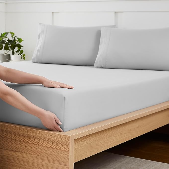 Twin XL Fitted Sheet Only with Full Elastic & Built in Corner Sheet Straps to by SweetHomeCollection