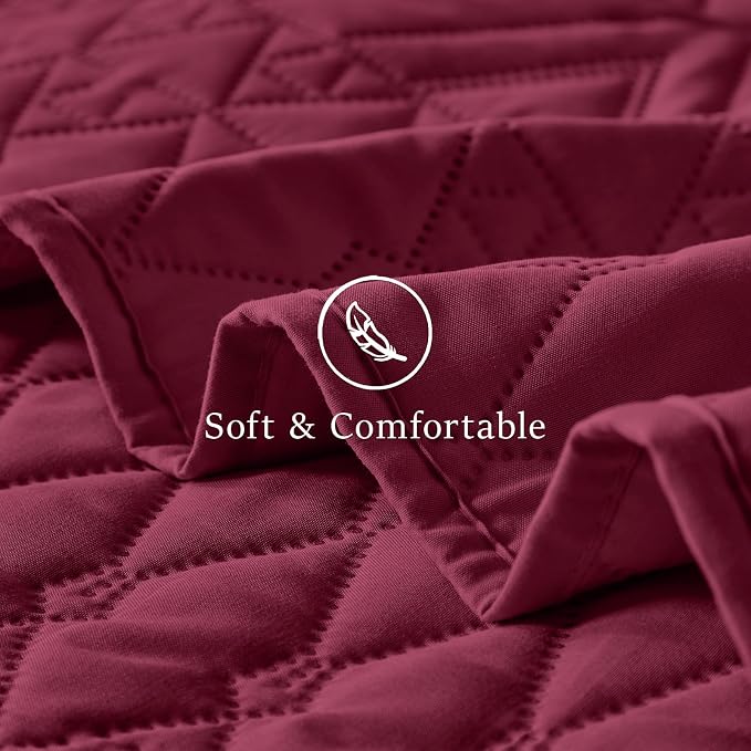 akkialla Full/Queen Quilt Set, Burgundy Lightweight Microfiber Bedspread - Image 6