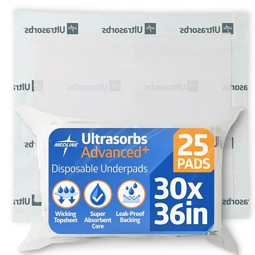 Medline Ultrasorbs Drypads, Super Absorbent Disposable Bed Pads, Large by Medline