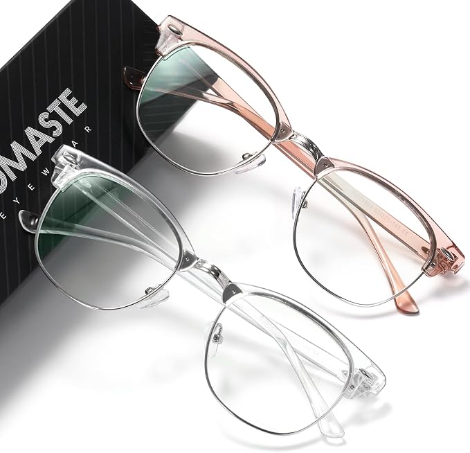 Blue Light Blocking Glasses Vintage Half Frame UV Clear Lens Anti Eyestrain by AOMASTE