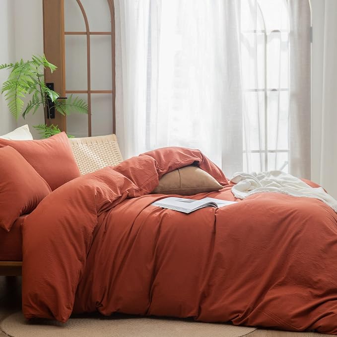 BESTOUCH Duvet Cover Set 100% Washed Cotton Linen Feel Super Soft Comfortable - Image 3