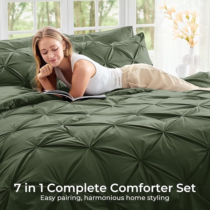 Sasttie King Size Comforter Set, 7-Piece Bed in a Bag, Pintuck Bedding Sets - Image 6