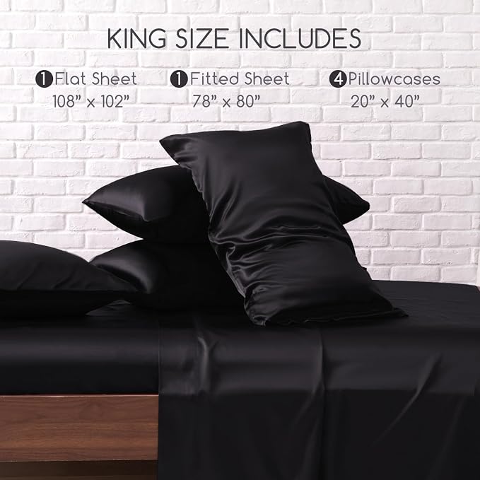MR&HM Satin Bed Sheets, King Size Sheets Set - Image 7