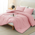 CozyLux Full Size Comforter Set Pink, 3 Pieces Solid Breathable Quilted Bedding by CozyLux