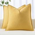 MIULEE Decorative Linen Pillow Covers 18x18 Inch Yellow ​Boho Farmhouse​ by MIULEE