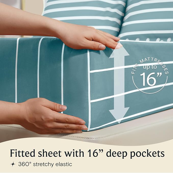 LuxClub Striped Sheets, Deep Pockets 18" Eco Friendly Wrinkle Free-Kids-Fitted - Image 5