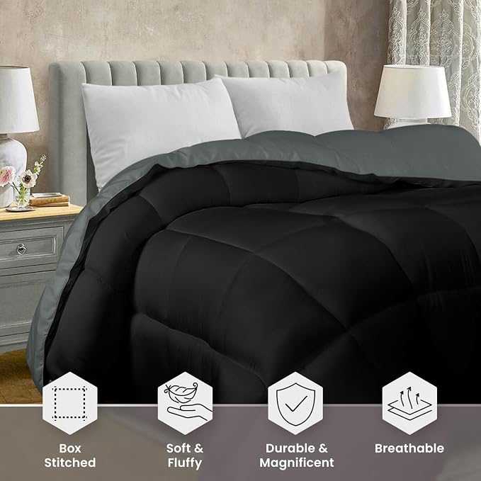 Utopia Bedding King Comforter Duvet Insert, Reversible Black/Grey Quilted - Image 3