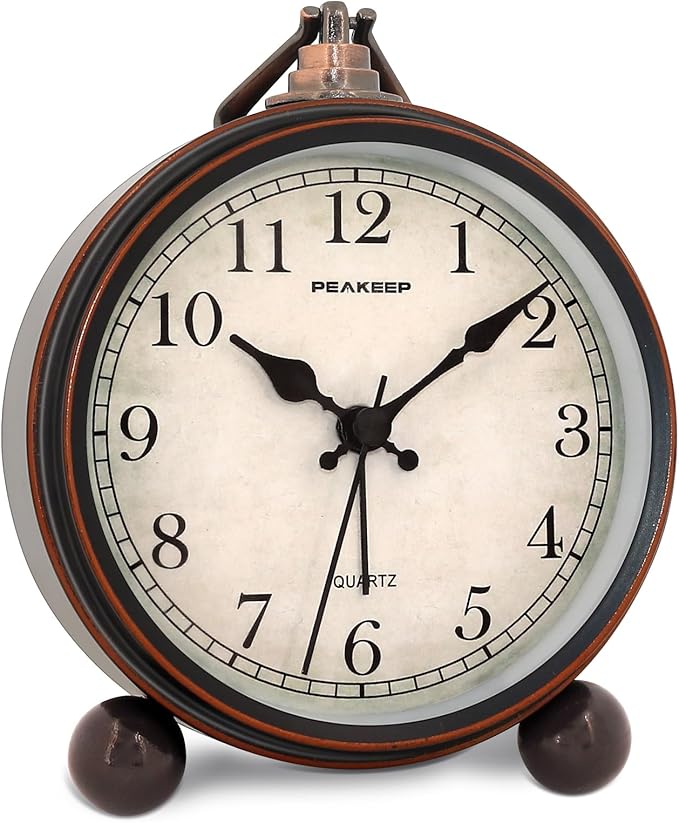 Peakeep 4" Small Battery Operated Antique Retro Analog Alarm Clock by PEAKEEP