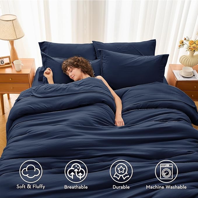 MUXHOMO 7 Pieces California King Comforter Set, Soft Bed in a Bag Cal King Size - Image 2