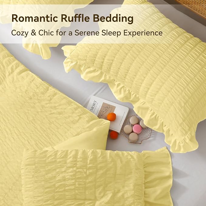 JOLLYVOGUE Twin Size Comforter Set, 2 Pieces Light Yellow Seersucker - Image 4
