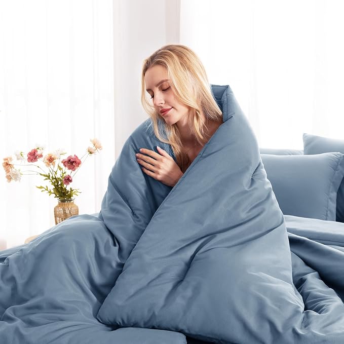 CozyLux Oversized Queen Comforter Set Grayish Blue, 7 Pieces Bed in a Bag - Image 7
