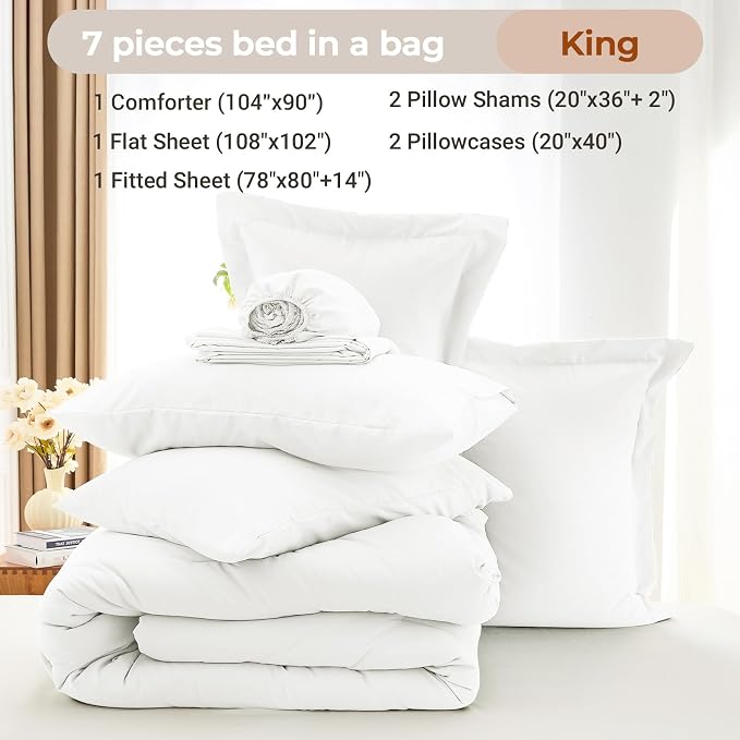 MUXHOMO 7 Pieces King Comforter Set, Soft Bed in a Bag King Size, All Season - Image 5