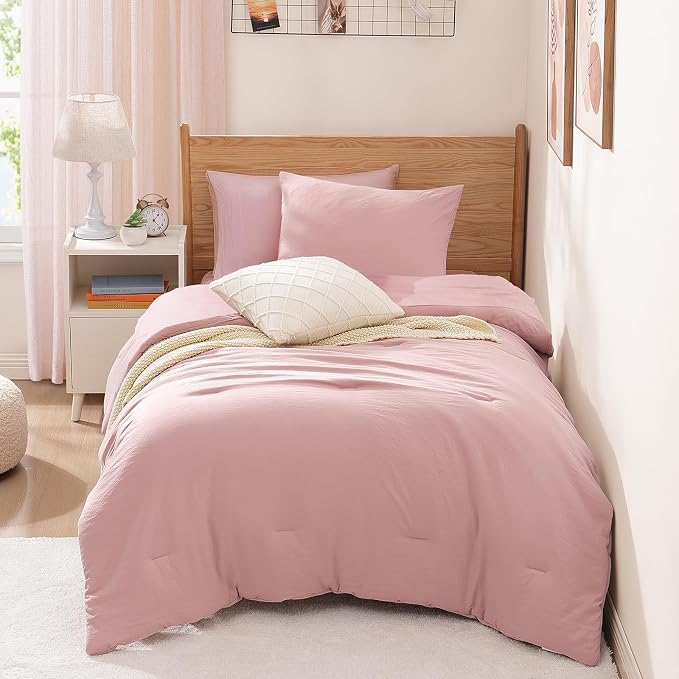 WRENSONGE Twin Comforter Set- 5 Pieces Soft Pink Twin Bed in a Bag, All Season by WRENSONGE