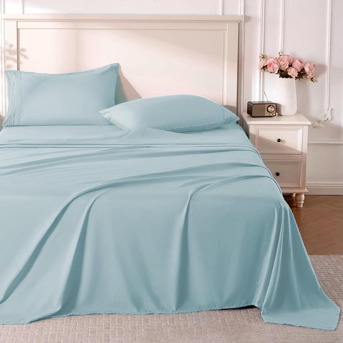 ROSE&RISY Light Blue Twin Sheet Set, 3 Pieces Soft Bedding Twin Sheet Set by ROSERISY