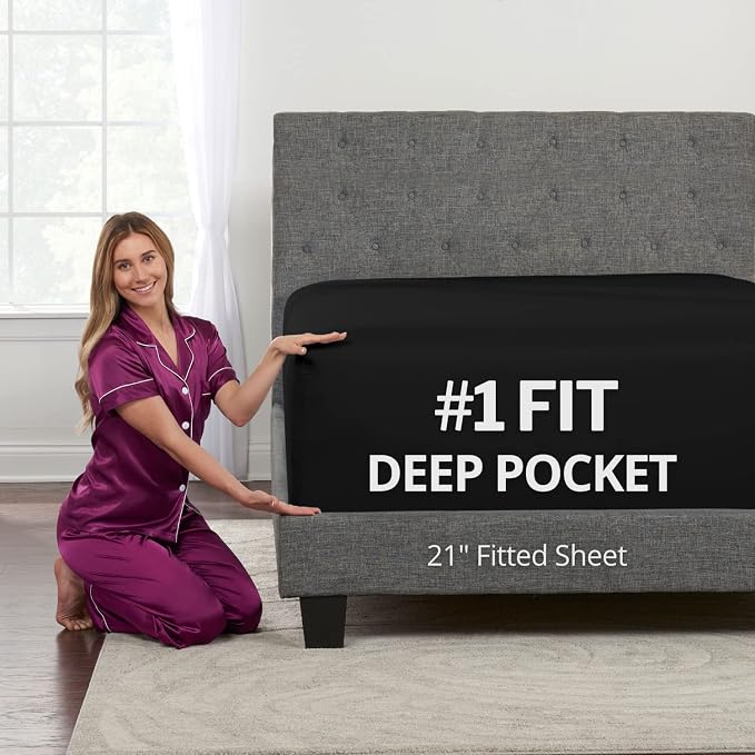 Twin Deep Pocket Fitted Sheet 21' Twin Size Perfectly Fits 17'23' Mattresses & by DeaLuxeBedding
