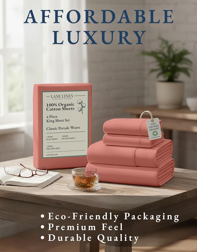 LANE LINEN 100% Organic Cotton Fully Elasticized King Sheet Set, Low Pilling - Image 8