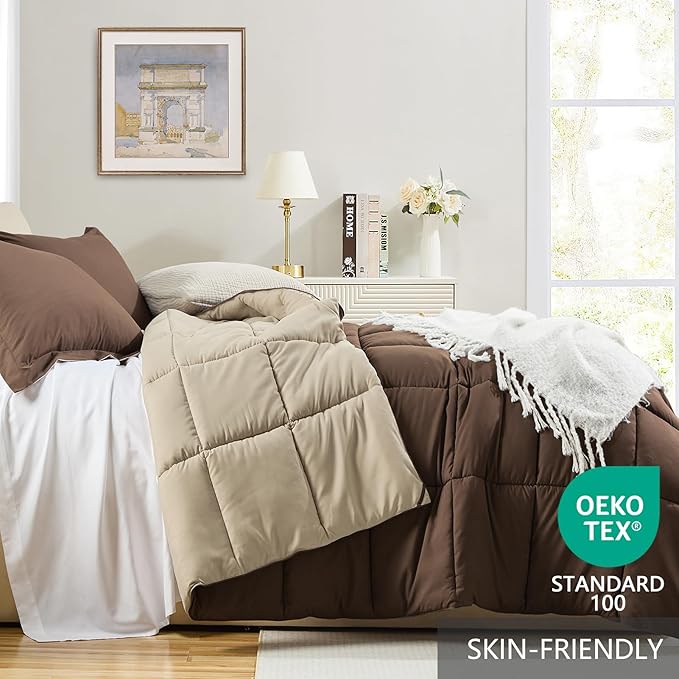 Homelike Moment Oversized Queen Comforter Set Brown, Lightweight Reversible - Image 3