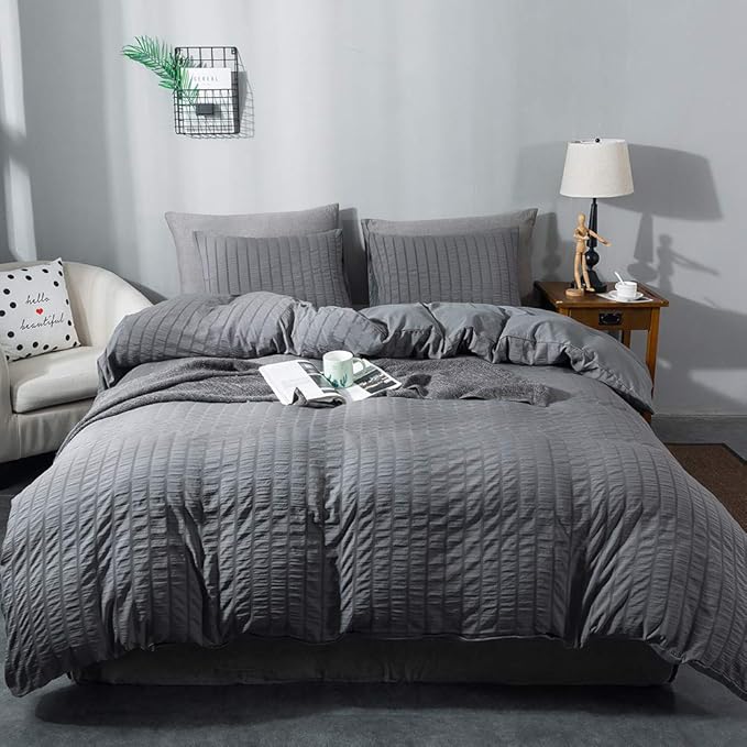 AveLom Seersucker Duvet Cover Set California King Size, 3 Pieces, Textured by AveLom