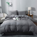 AveLom Seersucker Duvet Cover Set Full Size, 3 Pieces, Dark Gray Ultra Soft by AveLom