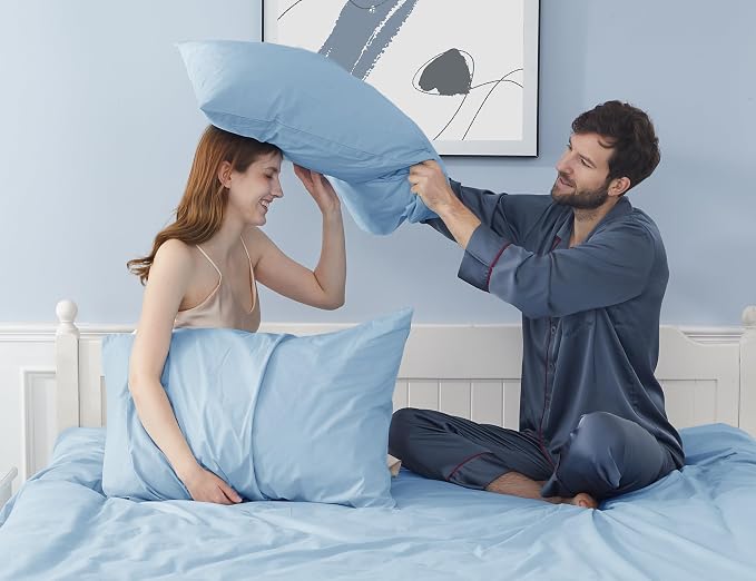 Pillow Cases, King Size Cotton Percale Weave Pillowcases, Pre-Shrunk Breathable - Image 2
