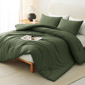 CozyLux Full Size Comforter Set Olive Green, 3 Pieces Solid Breathable Quilted by CozyLux