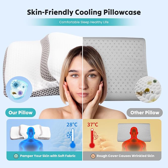 DUMOS Cervical Neck Pillow for Sleeping, Cooling Ergonomic Memory Foam Pillow - Image 3
