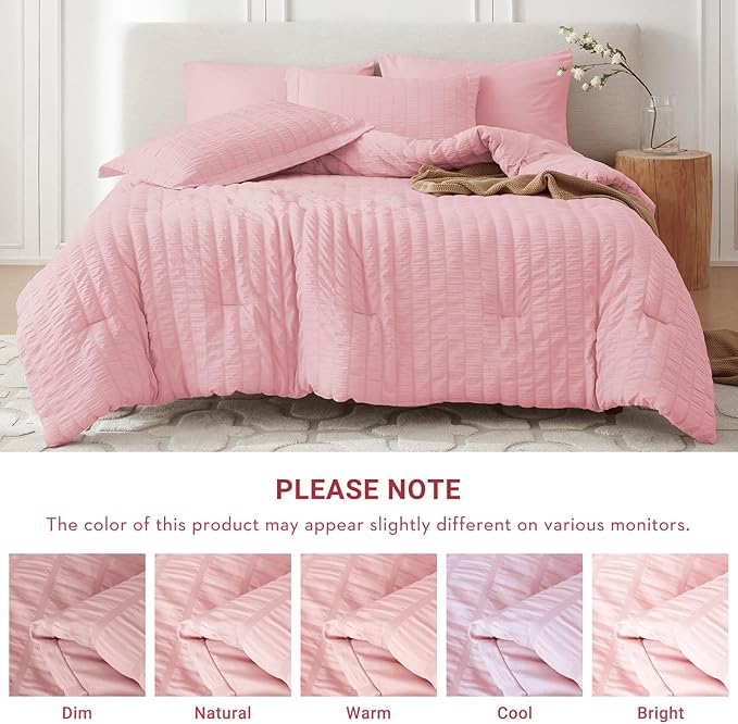 MUXHOMO 7 Pieces California King Comforter Set, Seersucker Bed in a Bag Cal - Image 5