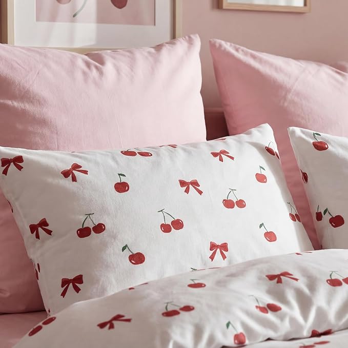 Nayoroom Red Cherry Duvet Cover Queen Size Cute Bow Duvet Cover 3 Pieces Soft - Image 7