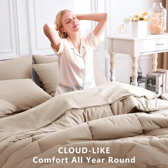 CozyLux Queen Comforter Set Wheat, 7 Pieces Bed in a Bag, Wheat Comforters - Image 4