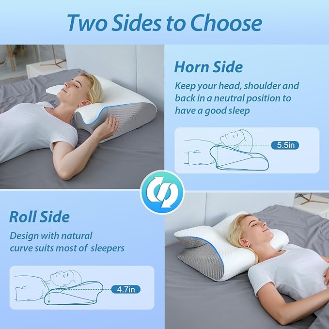 HOMCA Memory Foam Cervical Pillow, 2 in 1 Ergonomic Contour Orthopedic Pillow - Image 3