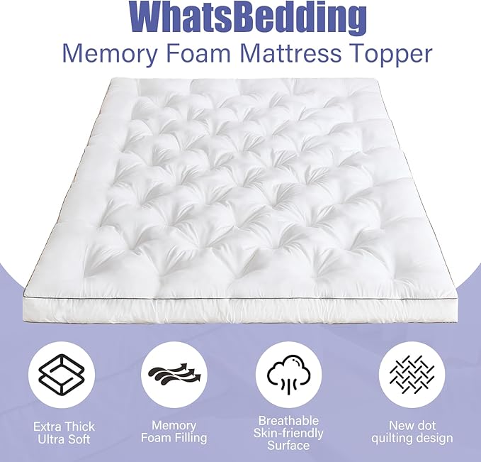 WhatsBedding 4 Inch Memory Foam Mattress Topper Queen - Image 4