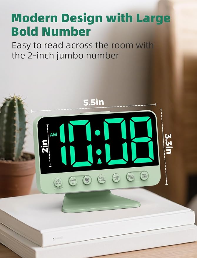 Odokee Digital Alarm Clocks for Bedrooms: Large Bold Number 5 Brightness Dimmer - Image 2