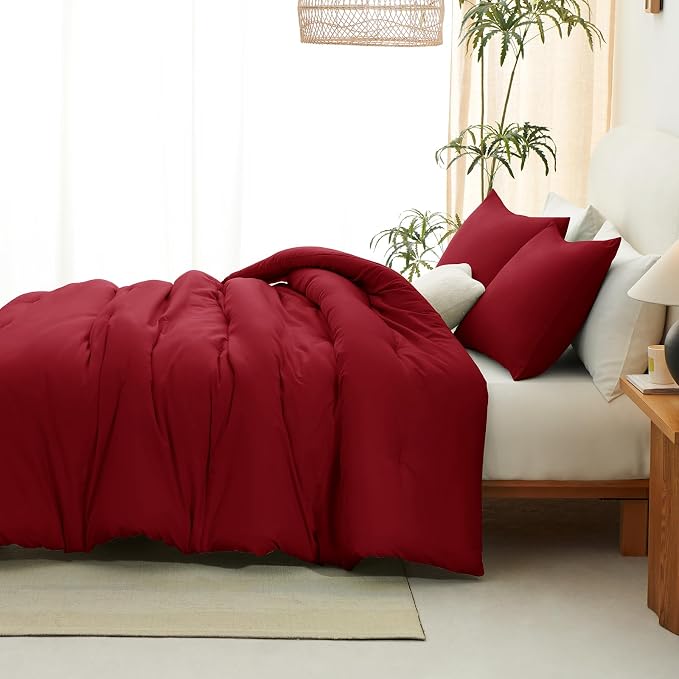 CozyLux California King Comforter Set Dark Red, 3 Pieces Cal King Solid - Image 8