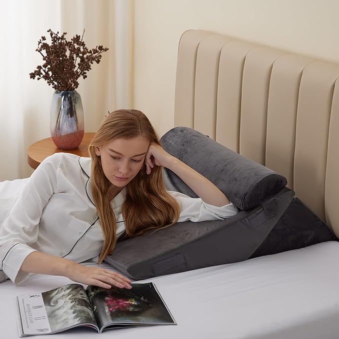 Bedluxe 3Pcs Orthopedic Bed Wedge Pillow Set, Foam Wedge Pillow Post Surgery - Image 4