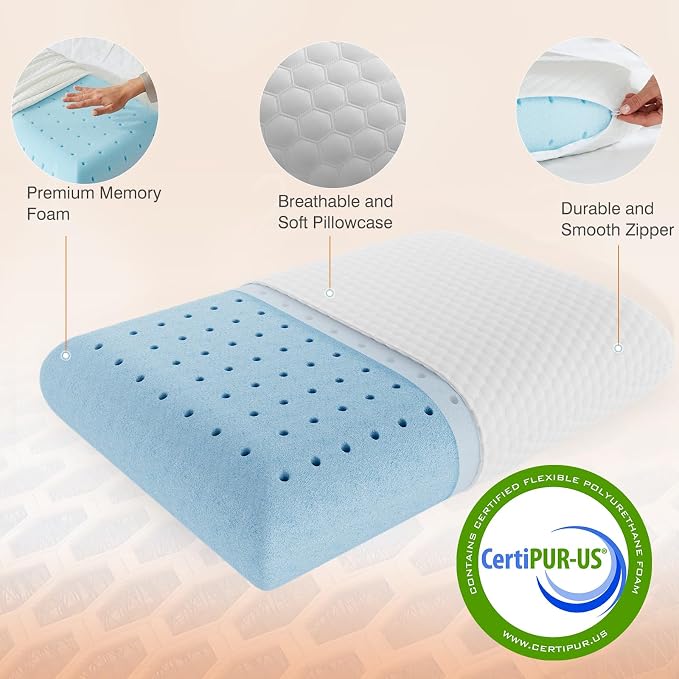 DUMOS Memory Foam Pillows for Sleeping 2 Pack, Bed Pillows for Adults - Image 4