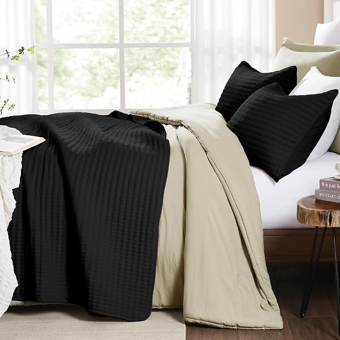 WRENSONGE Queen Quilt-3 Pieces Lightweight Bedspreads Black Queen Size Quilt - Image 7