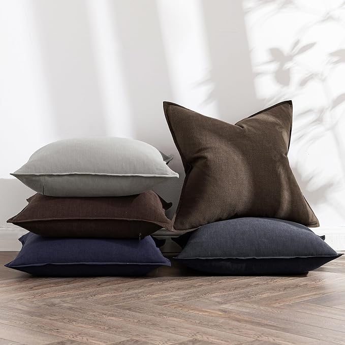 MIULEE Decorative Linen Euro Sham Pillow Covers 22x22 Inch Dark Gray Boho - Image 5