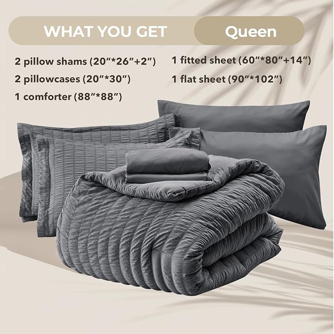 HYMOKEGE Queen Comforter Set Seersucker 7 Pieces, All Season Luxury Bed in a Bag - Image 5