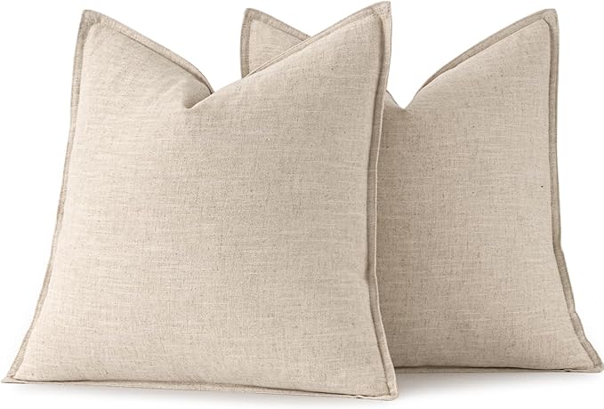 MIULEE Decorative Linen Euro Sham Pillow Covers 24x24 Natural Beige Boho - Image 6