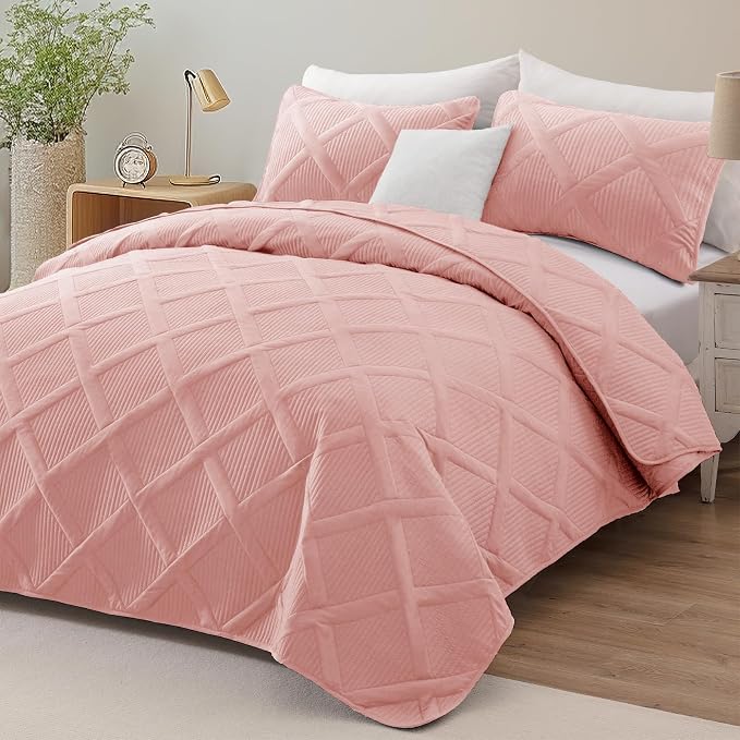 Exclusivo Mezcla Oversized King Quilt Set- Blush Pink Cal King Quilts Bedding - Image 2