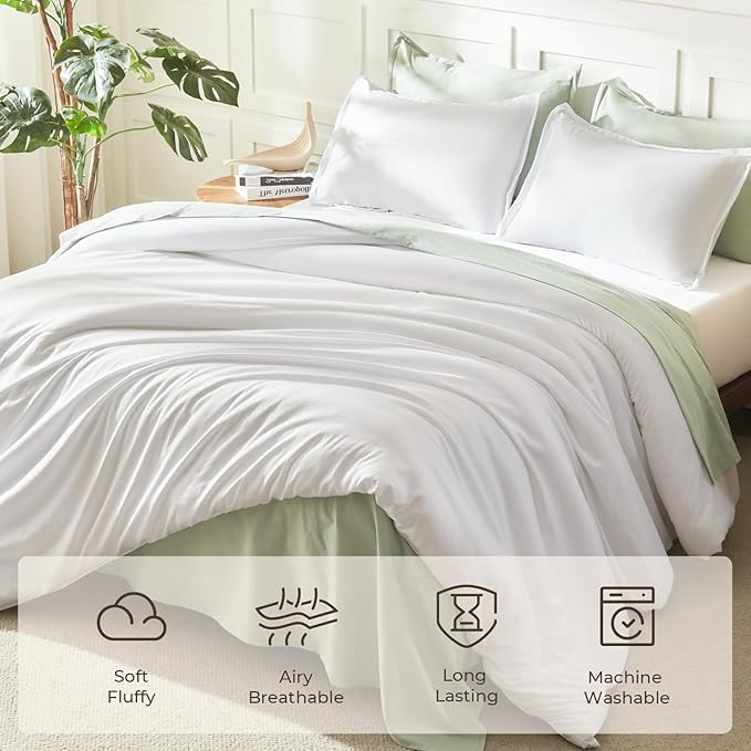 Litanika White Comforter Full Size Set, 3 Pieces Lightweight Solid Bedding - Image 3