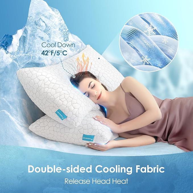 Cooling Pillows Queen Size Set of 2 Shredded Memory Foam Pillows - Image 2