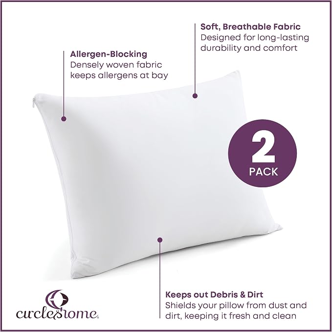 CirclesHome Pillow Protectors 2 Pack Standard Zippered - Image 2