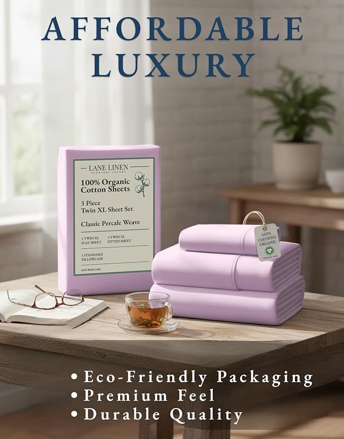 LANE LINEN 100% Organic Cotton Sustainably Produced Extra Large Twin Sheets - Image 8