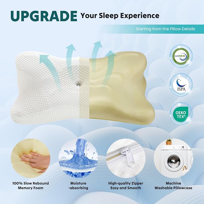 DUMOS Cervical Neck Pillow, Cooling Ergonomic Memory Foam Pillows - Image 5