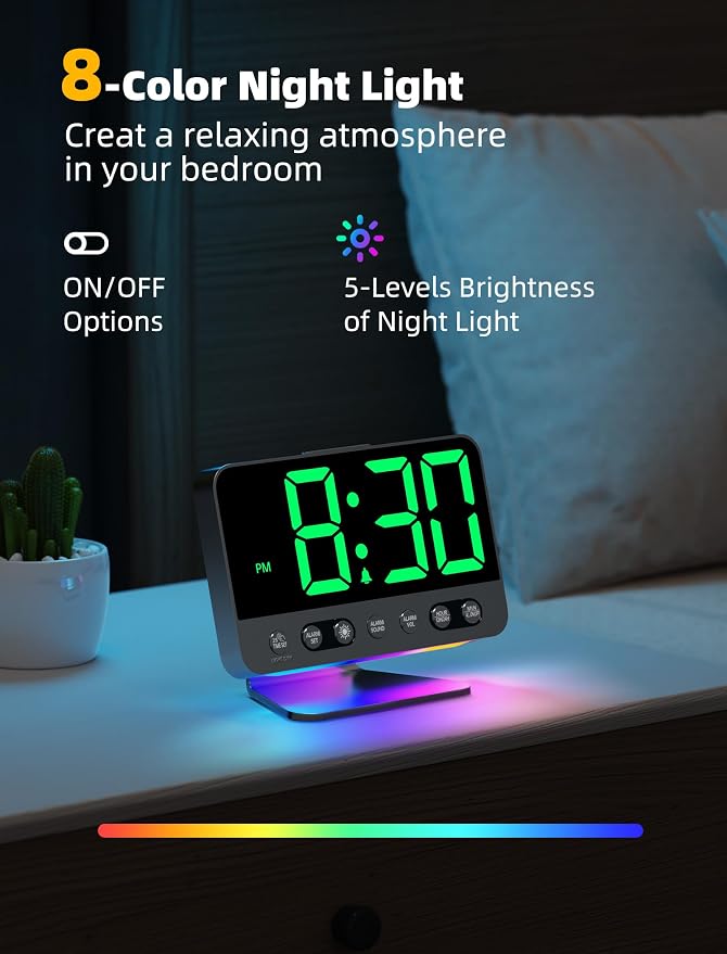 Odokee Digital Alarm Clocks for Bedrooms: Large Bold Number 5 Brightness Dimmer - Image 5