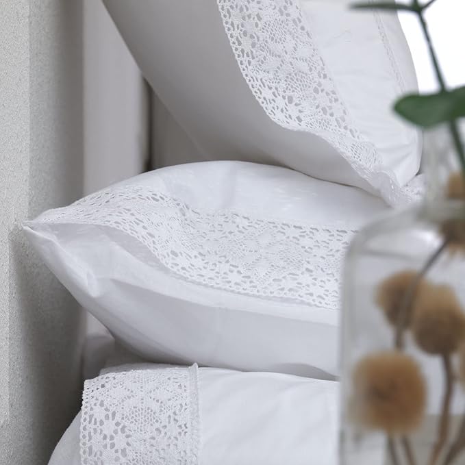 100% Cotton Lace Pillow Cases Queen Size Set of 2 - Image 5
